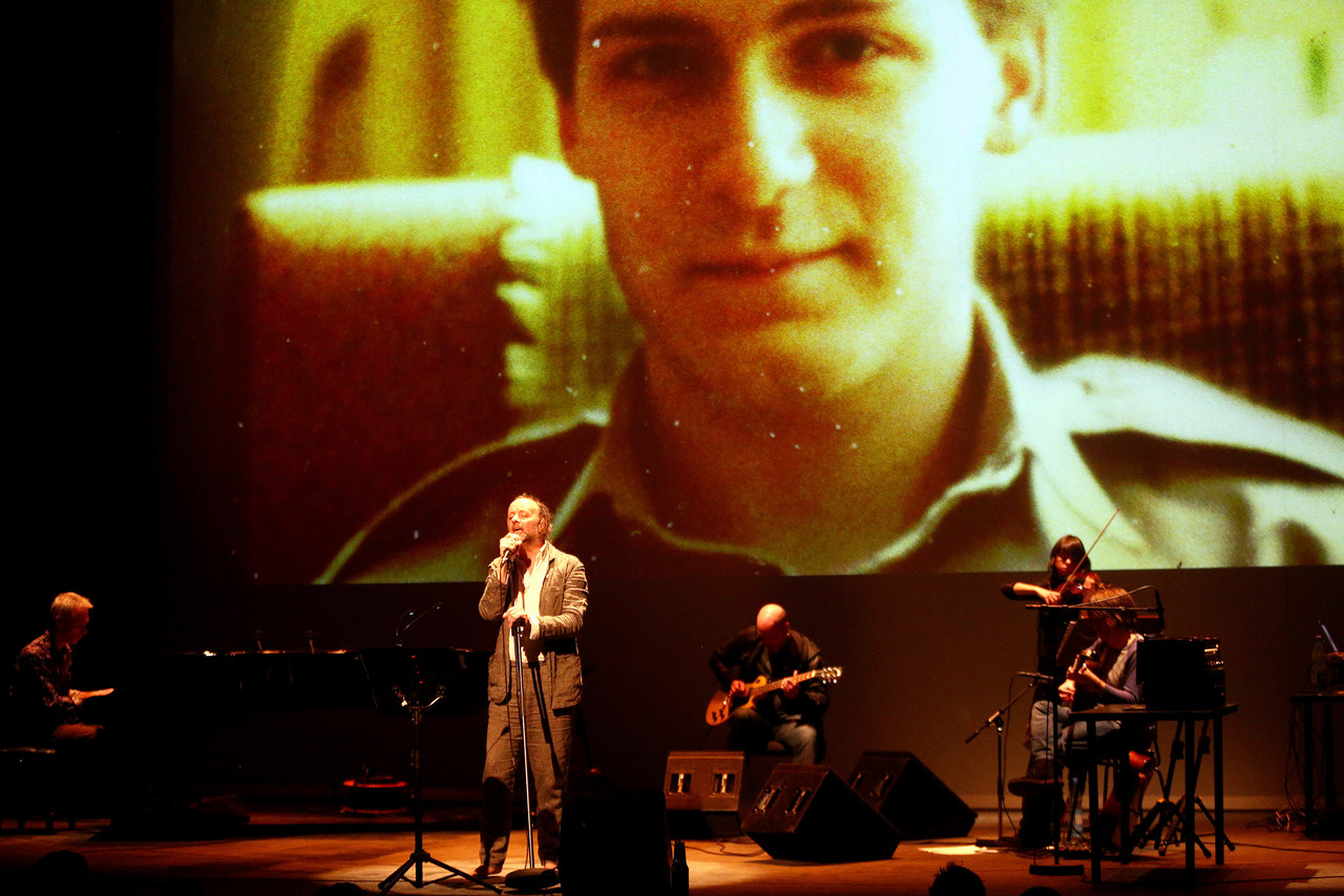 David Tibet performs with Myrninerest. The late John Balance of Coil is projected in the background. HAU Hebbel am Ufer, CTM Festival 2013.