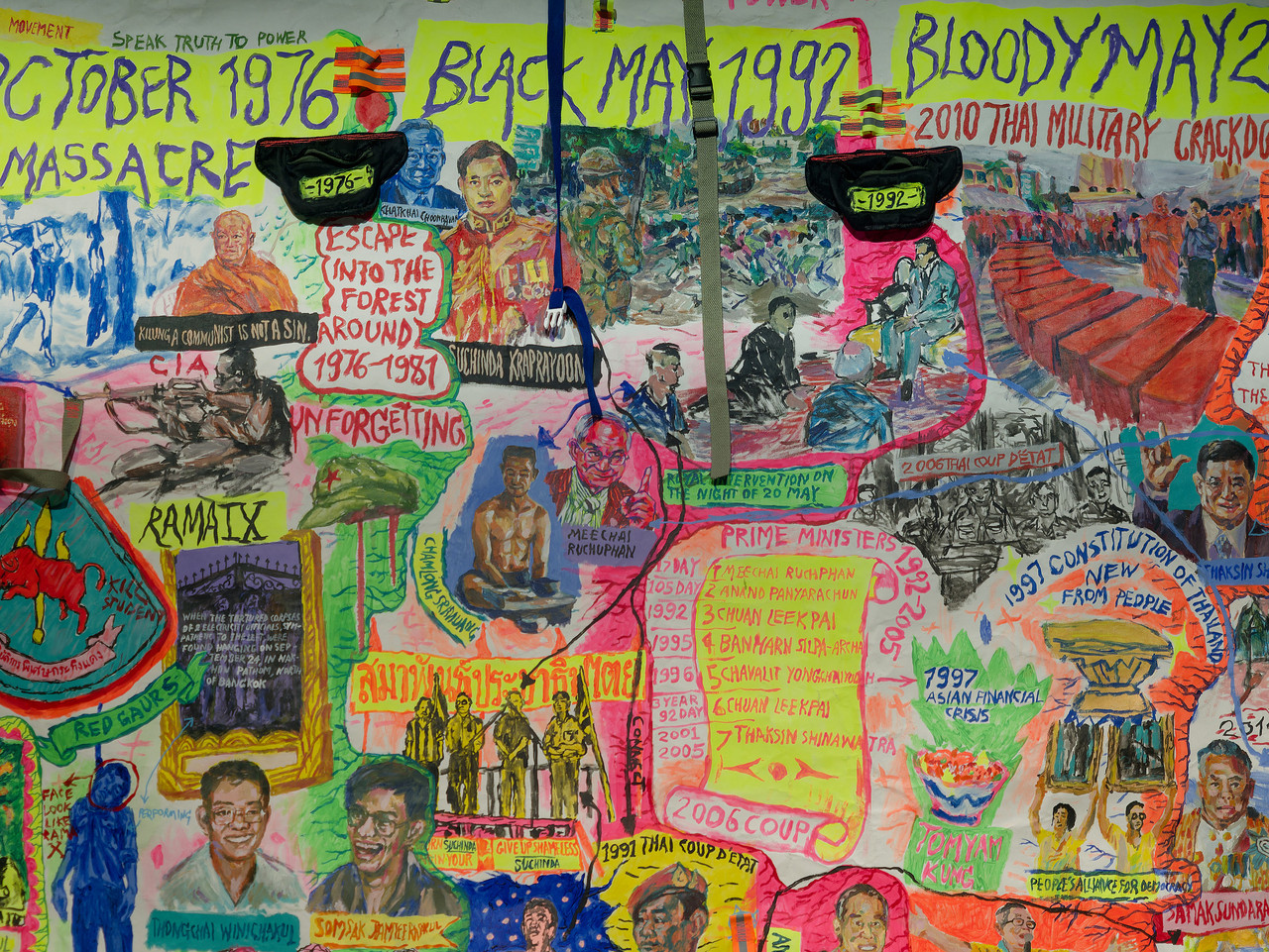 Painting by Pisitakun displayed at the »Revolutionary Music Movements under Distorted Rule of Law« panel discussion, Radialsystem